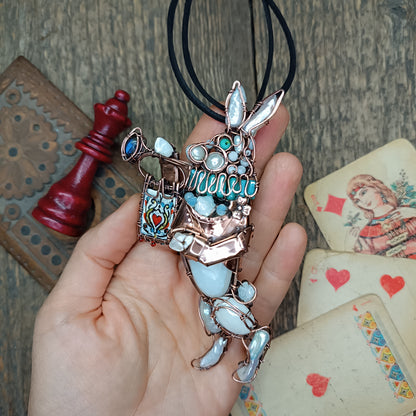 He's late for a super important date! 🐇🪊⏱️