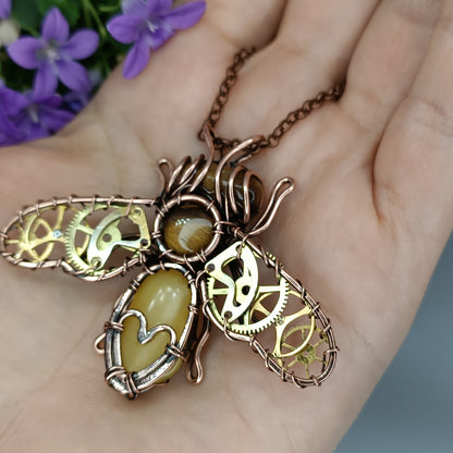 Honey bee necklace with watch cogs