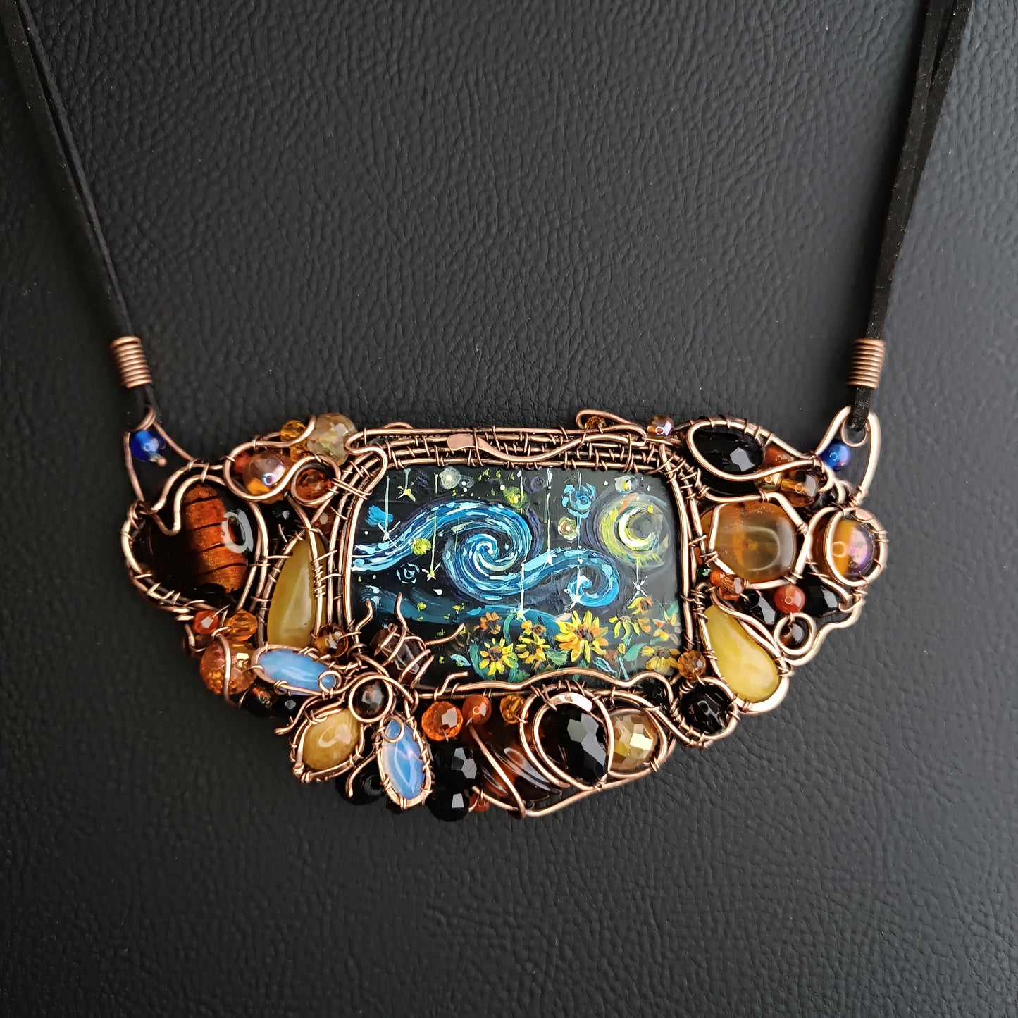 Starry night sunflower honey necklace. ✨🌀🐝🌻