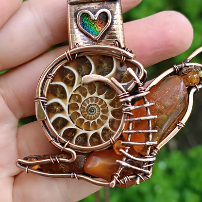 Snail and a fairy house necklace