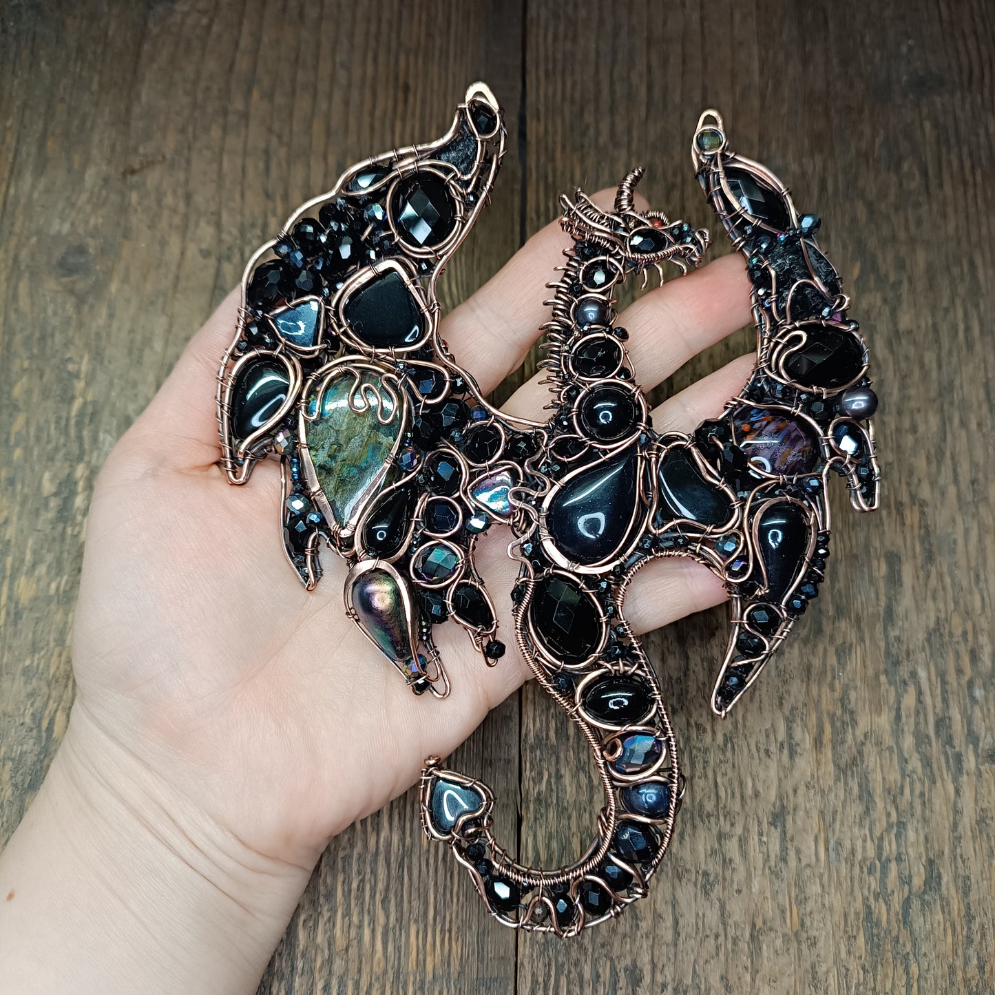 Large black dragon necklace