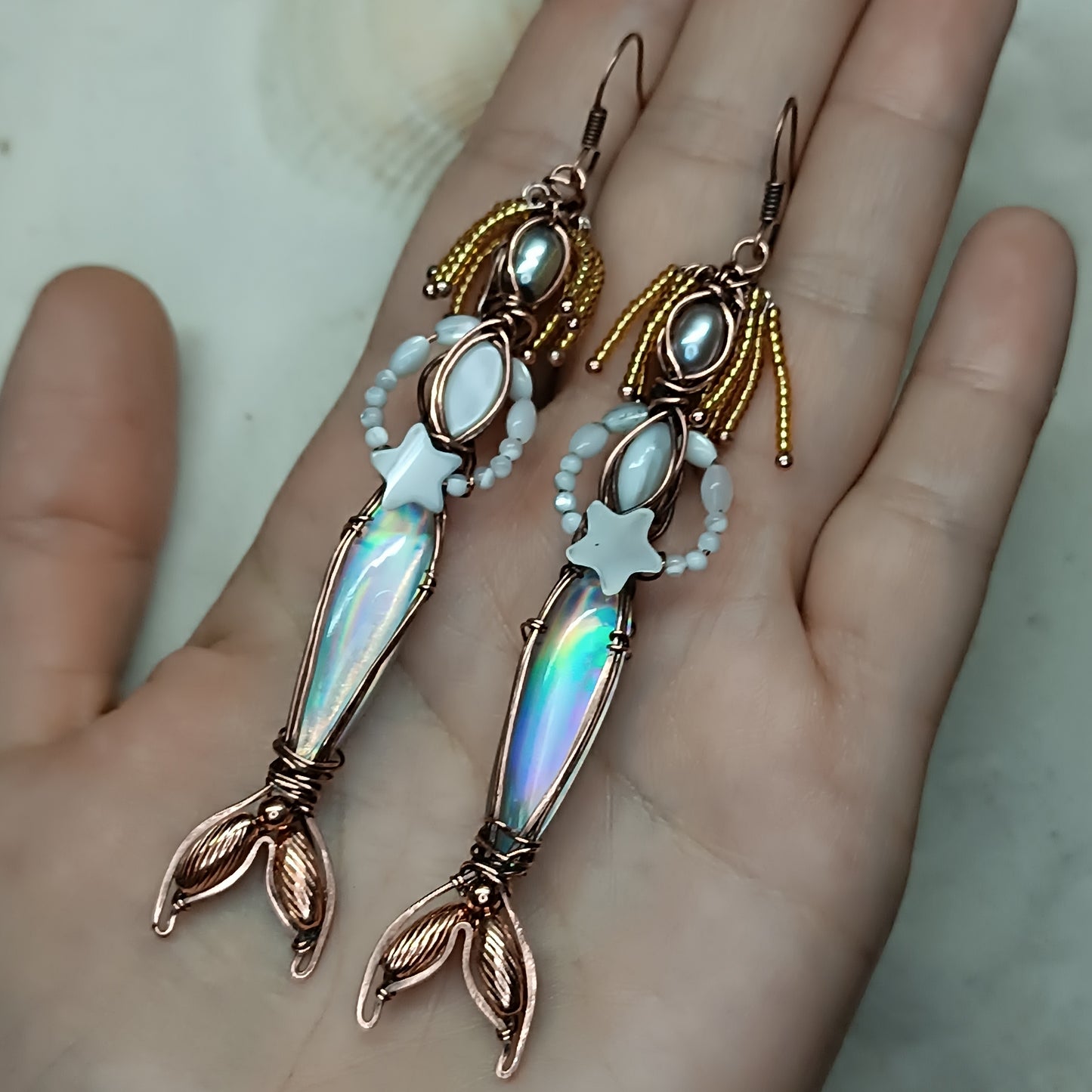 Mermaid seasters dangling earrings