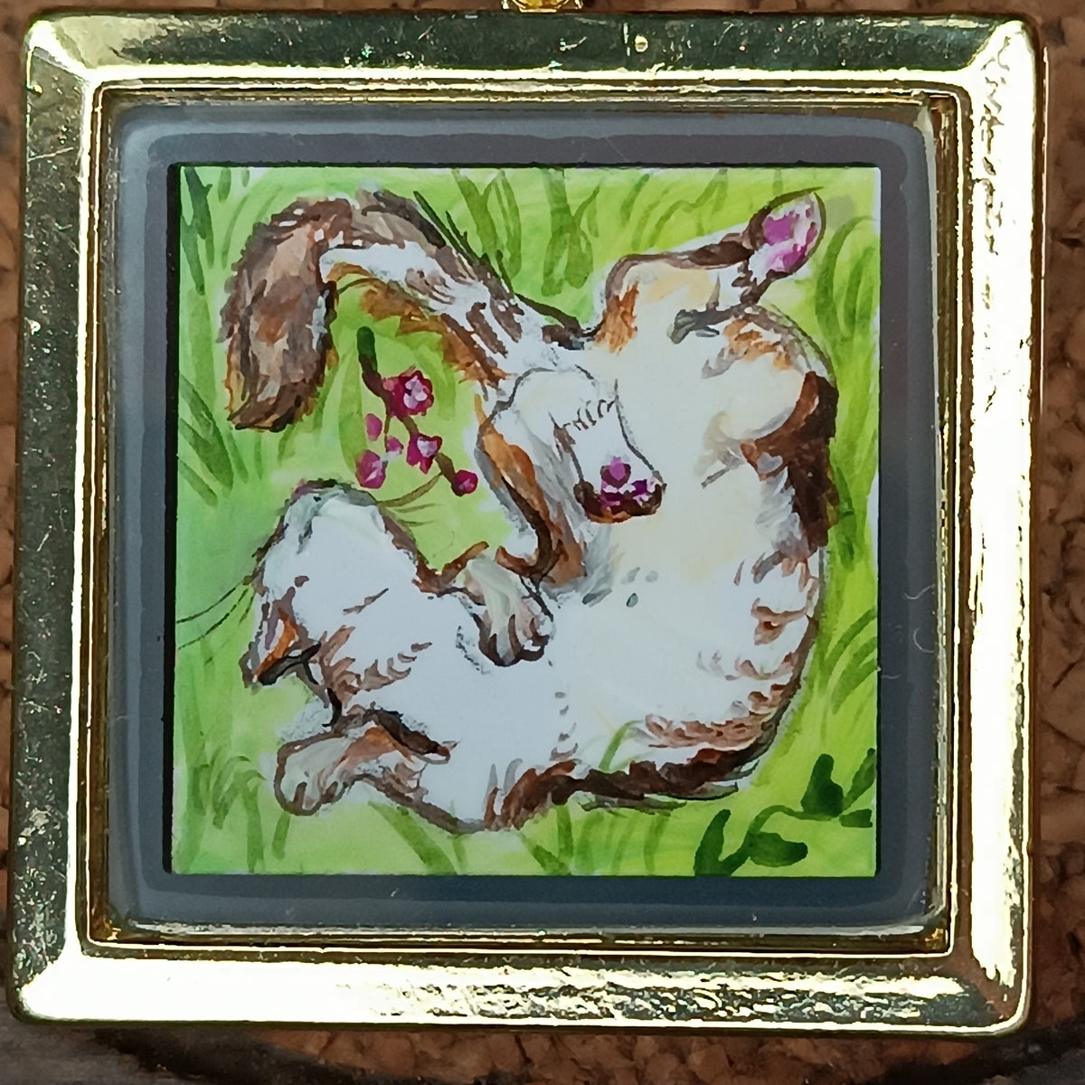 Cats sunbathing. Miniature hand painted pendant.