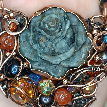 Hidden fire. Rose necklace.