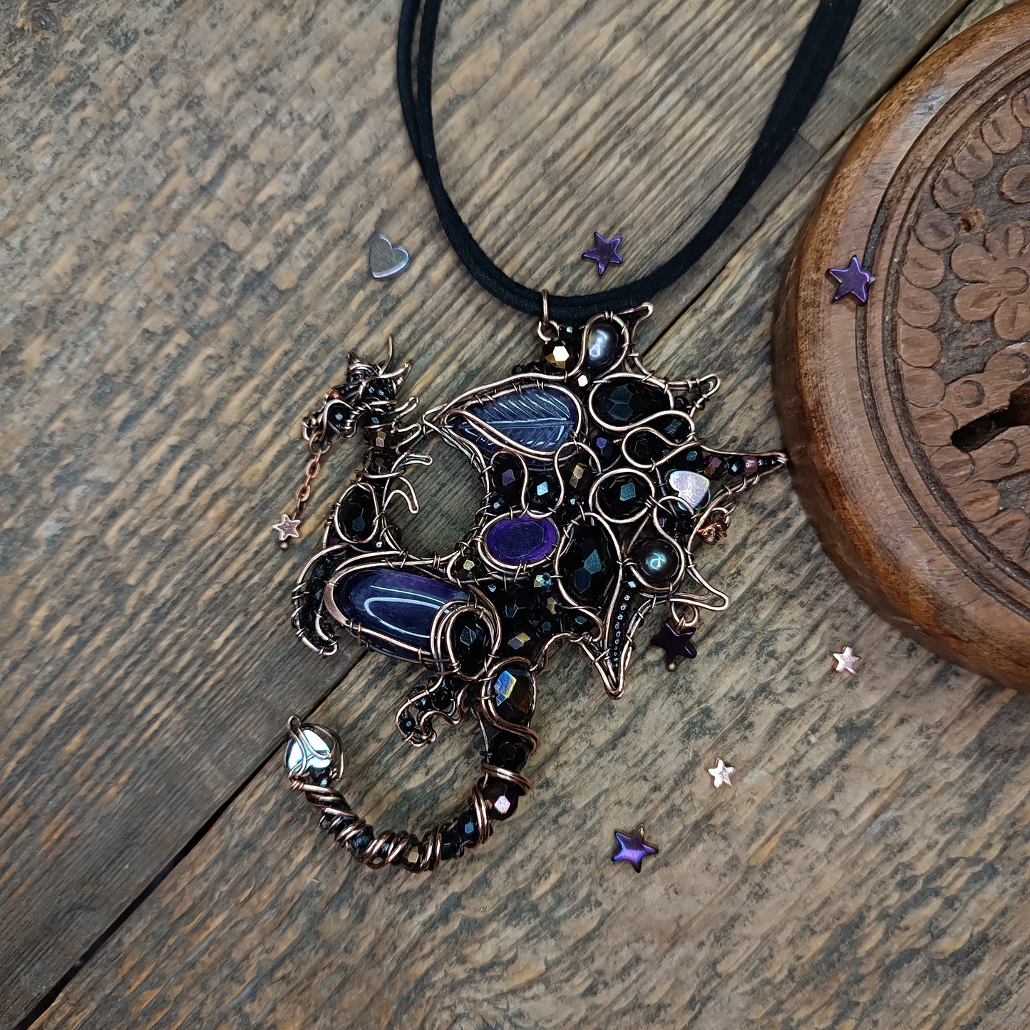 Purple night keeper. Dragon necklace.