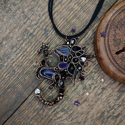Purple night keeper. Dragon necklace.