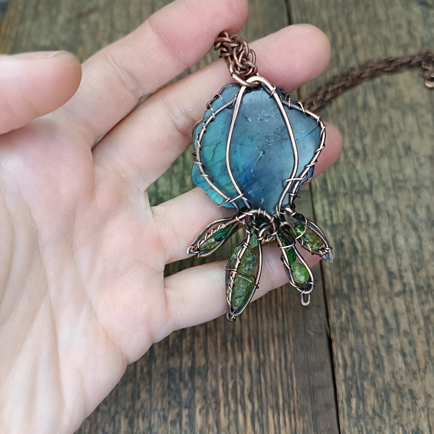 Blue rose with hidden rainbows. Necklace.