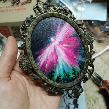 For Glen. Aurora lights painting. Framed.