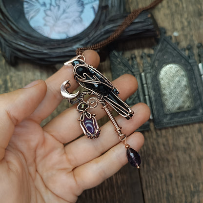 Raven on amethyst lantern necklace 🐦‍⬛💜