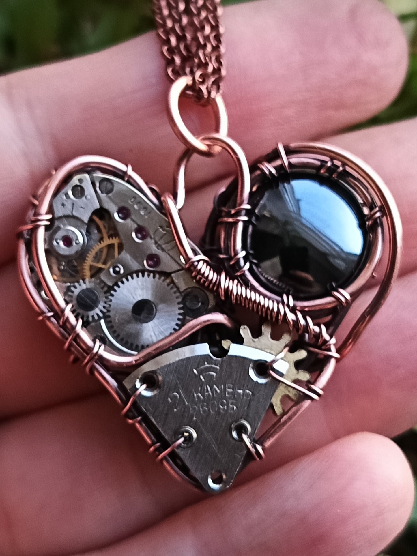 Hematite mechanical heart pendant