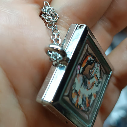 Cats in the box! Hand painted pendant. Reversible.