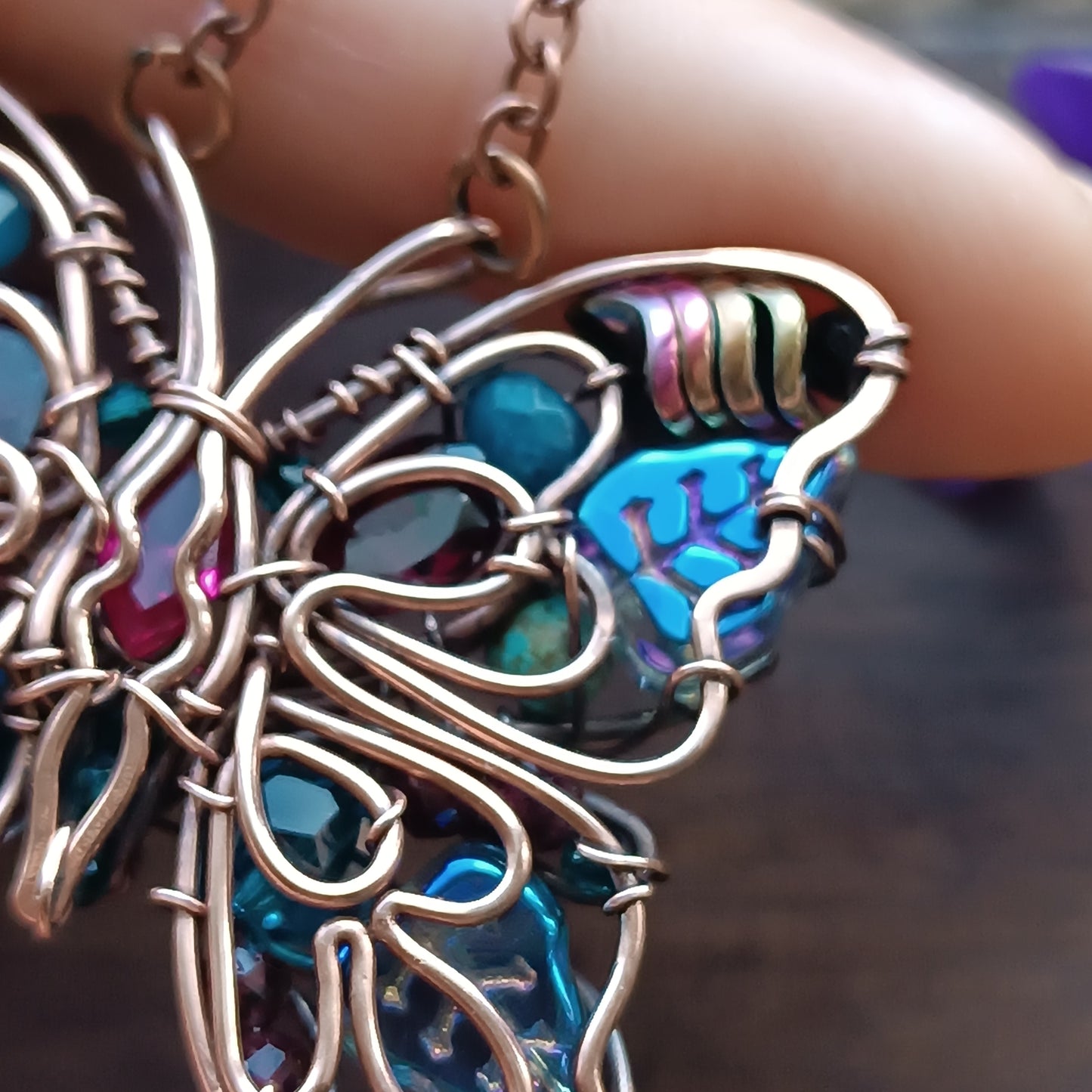 Iridescent butterfly necklace