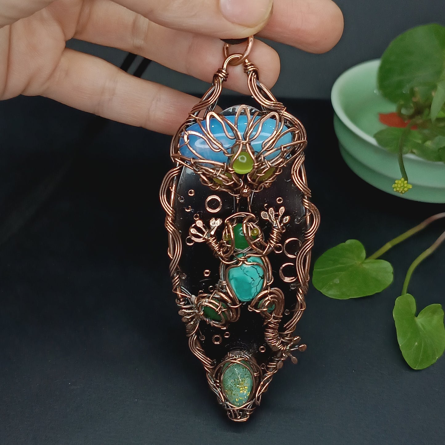 Frog and water lily necklace