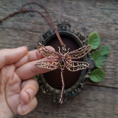 Olivia. Golden cogs Dragonfly pendant