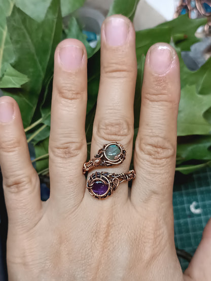 Labradorite+amethyst adjustable ring