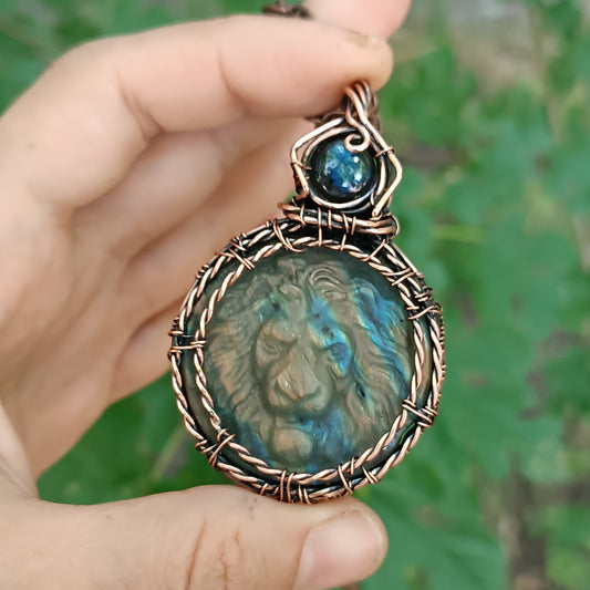Carved leo labradorite necklace.