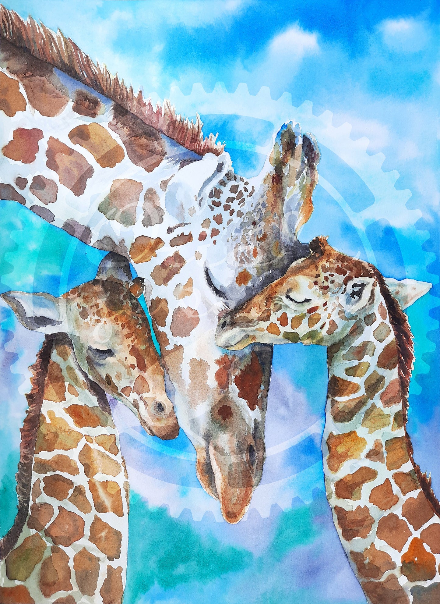 Giraffe Love watercolor DIGITAL download