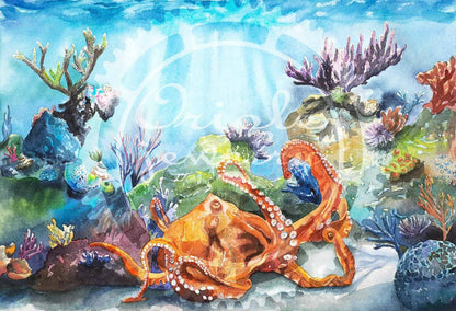 DIGITAL Octopus watercolor Printable Digital Download