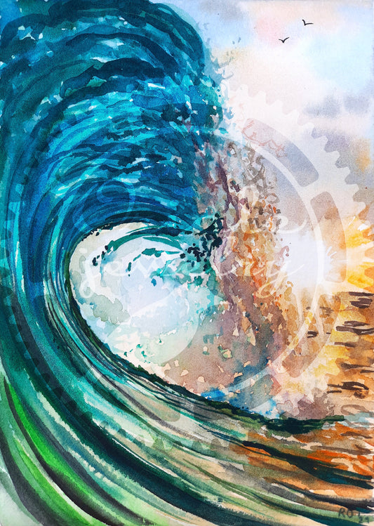 Sunset wave watercolor DIGITAL download