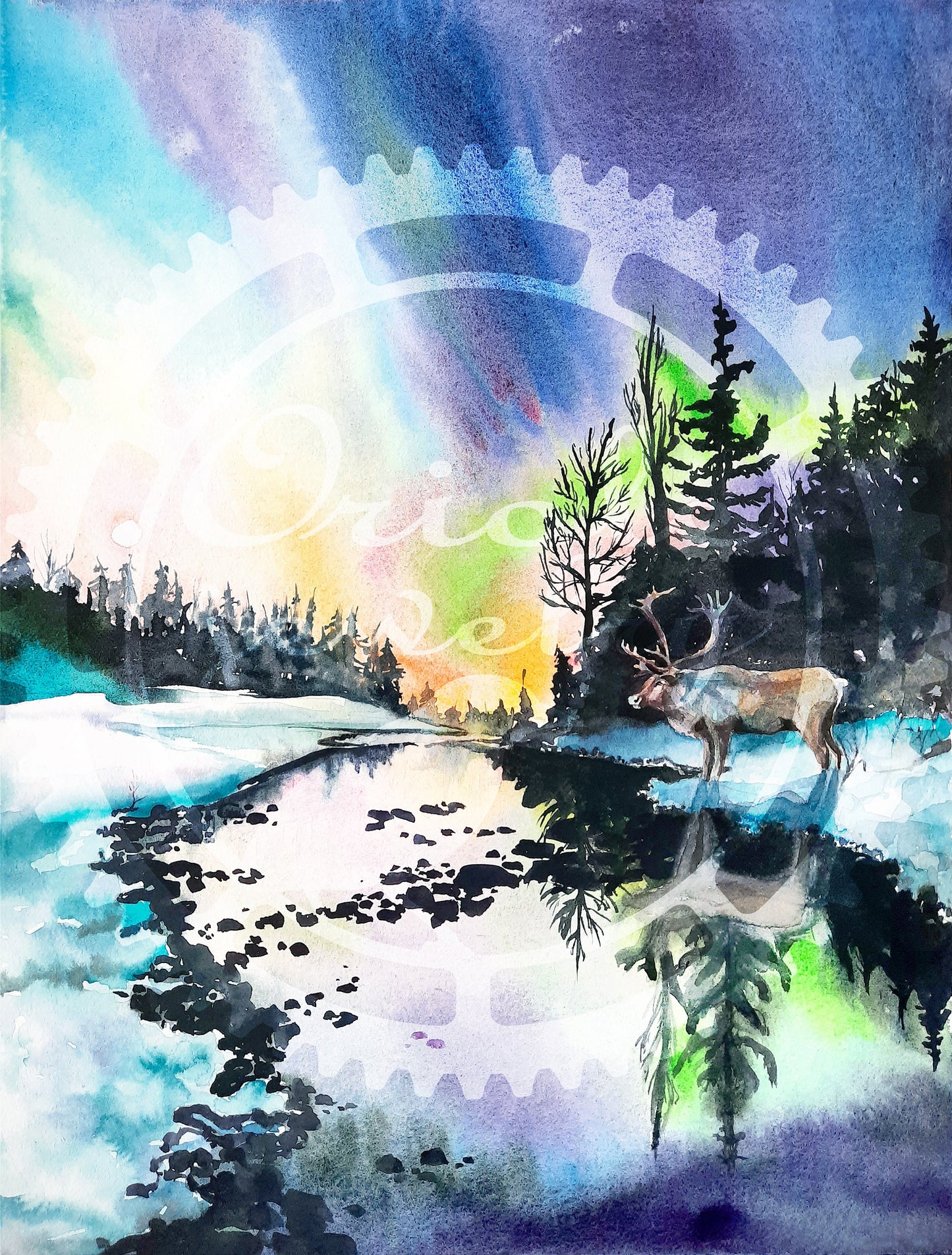 Aurora lights Deer DIGITAL download