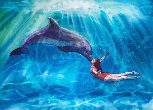 Underwater kiss DIGITAL download Dolphin and a girl