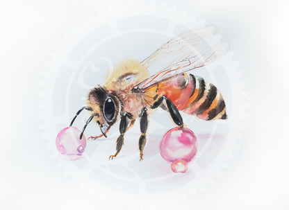 Bee on two pink sugar bubbles DIGITAL download